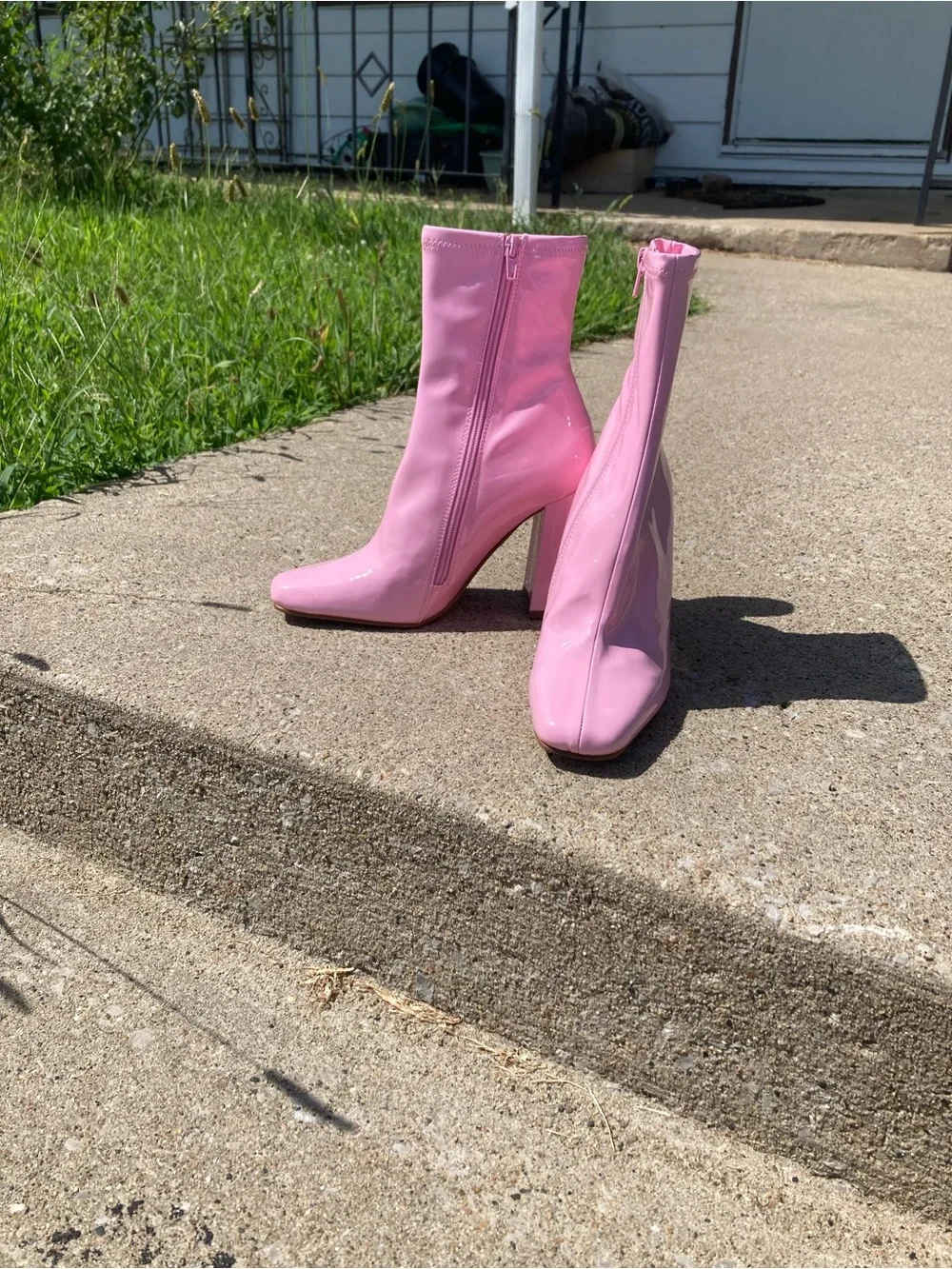 Steve Madden Pink Patent Block Heel Ankle Boots